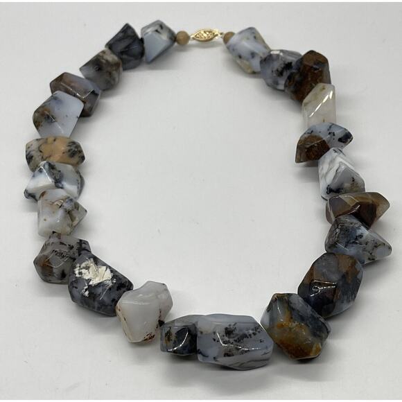 GSJ Signed 144 Grams Chunky Raw Agate Heavy 16" Necklace 14k Statement VTG - Picture 3 of 12